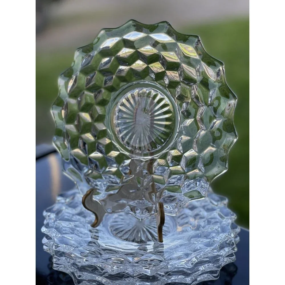 4 Vintage Fostoria American Clear Glass SALAD Sandwich Plate Dessert - Picture 2 of 8